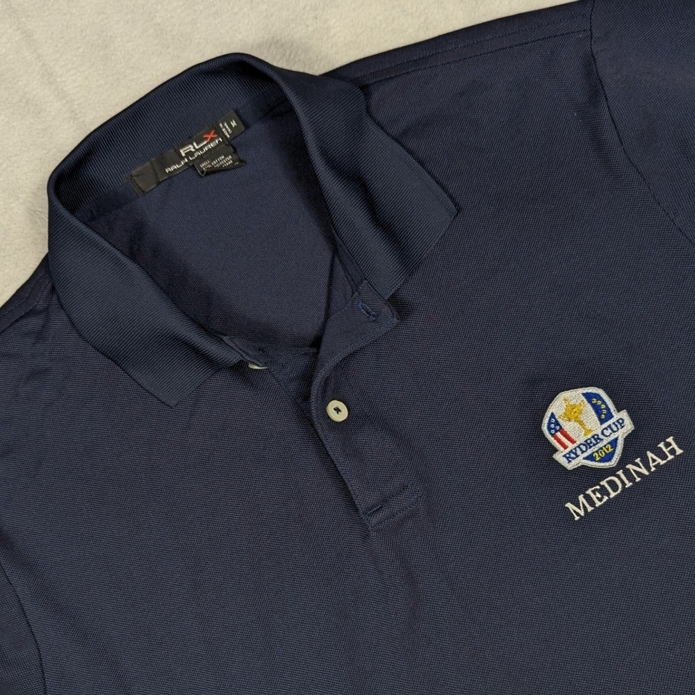 RLX Ralph Lauren Mens Ryder Cup 2012 Medinah Polo Shirt Navy Blue Medium